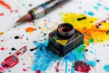 Poster - A close-up shot of a pen and an ink bottle on a table, great for use in illustrations or as a symbol of creativity