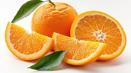 Wall Mural - Fresh Orange Fruit Slices on White Background