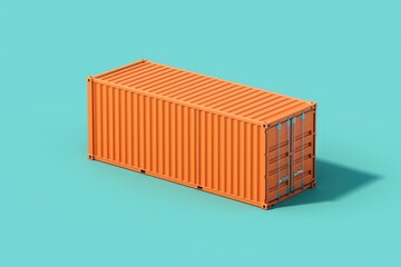 Aufkleber - A single orange shipping container on a blue background