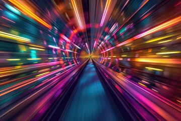 Poster - A blurred image of a train entering a dark tunnel