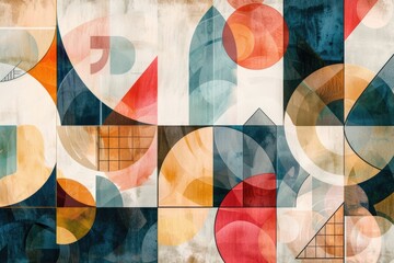 Poster - Abstract composition featuring interconnected circles and squares