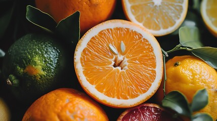 Poster - A close-up of fresh citrus fruits, including oranges, lemons, limes and a blood orange.