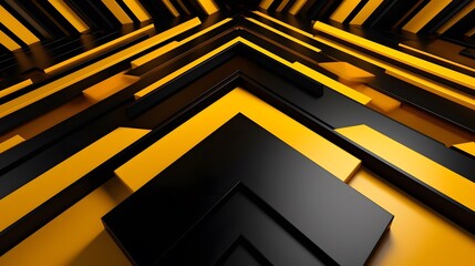 3d rendering of yellow and black abstract geometric background. Scene for advertising, technology, showcase, banner, game, sport, cosmetic, business, metaverse. Sci-Fi Illustration. Product display