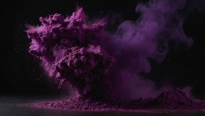 Wall Mural - Purple holi powder burst isolated on deep black backdrop. Festivity in colors