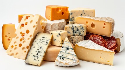 Wall Mural - Cheese collection. Сlose-up view, a variety of different cheeses, stacked