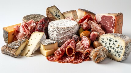 Poster - Assortment of cheese, ham, salami, prosciutto and various types of cheese