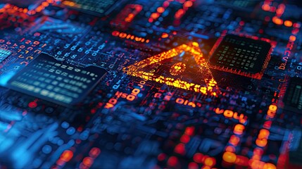 Poster - Detecting of a malware. Virus, system hack, cyber attack, malware warning sign on circuit board,