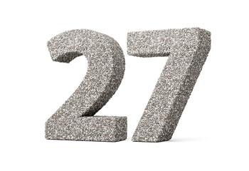 number twenty seven 27 digit made of rock fragments or gravels on white background 3d illustration