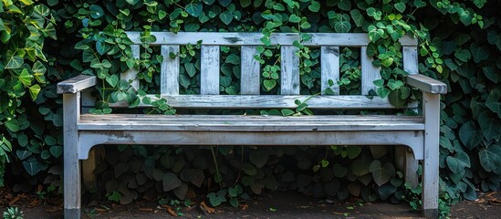 Poster - White Wooden Bench Amidst Lush Green Foliage