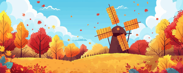 Wooden windmill turning in a gentle breeze. Vector flat minimalistic isolated illustration.