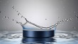© zowy - empty blue podium mockup with water splash on a gradient background for product display