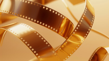 Wall Mural - cinema illustration, golden film stocks in the air, blue background, classic, minimal, movie art wallpaper	