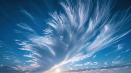 Wall Mural - Graceful Wispy Cloud Resembling a Peacock's Fanned Feathers in the Sky