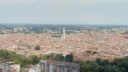 Wall Mural - Dolly zoom. Modena, Italy. General panorama of the city. Historical Center. Summer, Aerial View