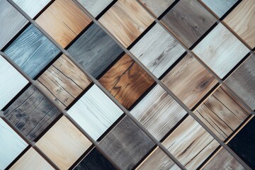 Canvas Print - Square samples of wood laminate flooring and vinyl tiles.