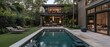 © Starkreal - Serene Oasis of Luxury: Backyard Retreat with Pristine Pool, Elegant Sun Loungers, and Chic Landscaping