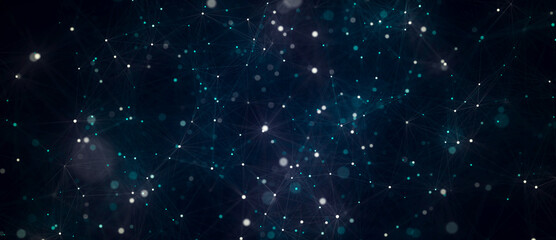 Poster - network connection structure. abstract blue background with moving dots, lines and triangles. futuri