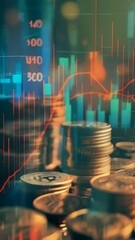 Poster - Stacks of coins with a financial graph overlay. Symbolizing financial growth, investment, and market analysis. Ideal for financial reports and investment presentations 