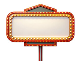 retro marquee sign with lights, featuring a large blank space for custom messages, framed by a red a