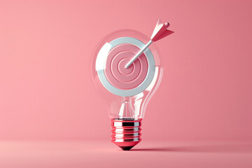 A creative concept of a light bulb hitting a target, symbolizing innovation and goal achievement in a modern design.