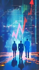 Aufkleber - Silhouettes of businesspeople against a backdrop of futuristic financial graphs and upward arrows. Depicting growth, innovation, and market success. business strategy and technological advancement 