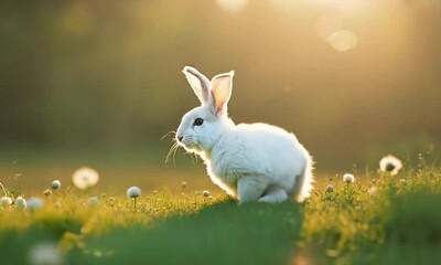 Poster - White Rabbit in a Meadow