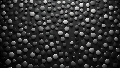 A monochrome abstract texture of varying sized circles on a dark background.