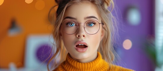 Wall Mural - Surprised Woman in Glasses with Blonde Hair