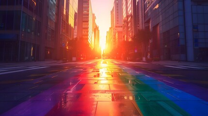 Wall Mural - Rainbow Street at Sunset.