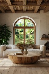 Wall Mural - Cozy living room with comfortable furniture and a large window for natural light