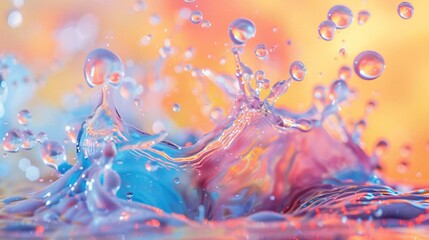 Poster - vivid splash of water captured in mesmerizing rainbow hues against a soft gradient background