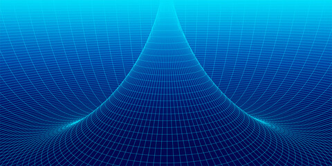 Poster - Frame torus with connected lines and dots. 3D texture of a wormhole portal with a mesh structure. Polygonal mesh element.