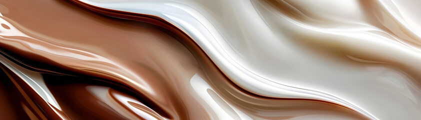 Poster - Abstract image featuring fluid, flowing patterns of chocolate and cream colors, creating a smooth, glossy visual effect.