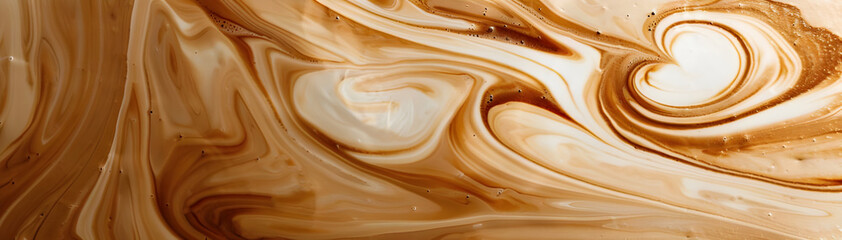 Poster - Abstract image featuring creamy swirls and intricate bubble patterns in warm beige and brown tones, creating a captivating texture.
