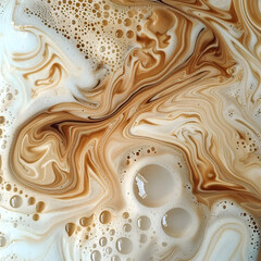 Poster - Abstract image featuring cream and brown swirling liquid patterns, creating a mesmerizing and dynamic artistic texture.