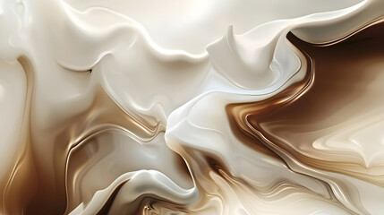 Poster - Abstract image featuring cream and brown swirling liquid patterns, creating a mesmerizing and dynamic artistic texture.