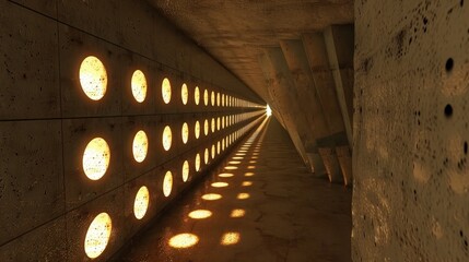 Poster - 3d render of a futuristic tunnel with circular lights illuminating the path