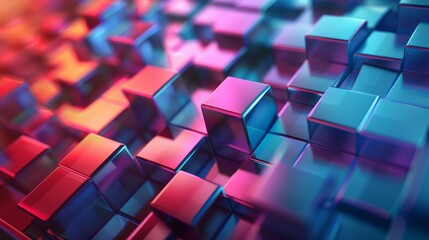 Poster - 3d rendering of colorful glowing cubes with reflective surfaces