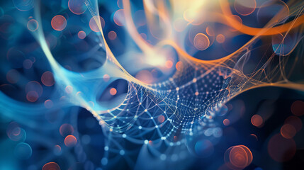 A colorful, abstract image of a web of lines and dots
