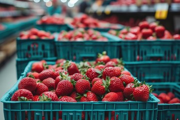 Wall Mural - Vibrant Red Strawberries Spilled from Cartons