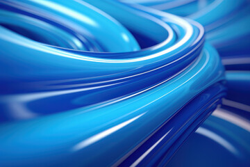 Poster - close up horizontal abstract illustration of blue glossy abstract waves background