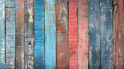 Wall Mural - close up horizontal image of a colorful wooden worn wallpaper background