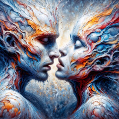 Canvas Print - surreal kissing couple