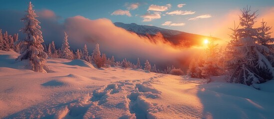 Wall Mural - Winter Sunset in the Mountains