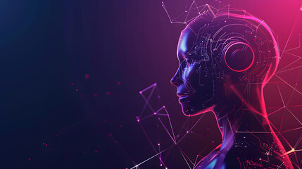 Wall Mural - Futuristic humanoid robot with neon circuit lines on dark background