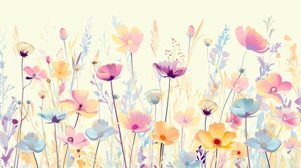 Canvas Print - A delicate floral illustration with soft pastel colors.