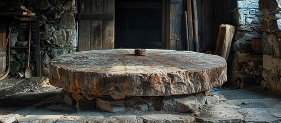 Poster - Stone Mill Wheel in Rustic Setting