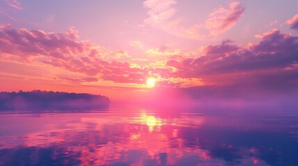 Wall Mural - Pink Sunset Over a Still Lake