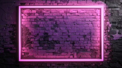 Poster - Neon pink frame against dark brick wall with space for text