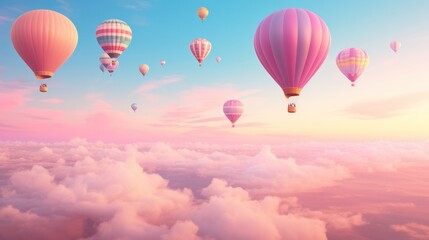  A panoramic photograph of a vast expanse of hot air balloons in a rainbow of colors, filling the horizon with a breathtaking spectacle.